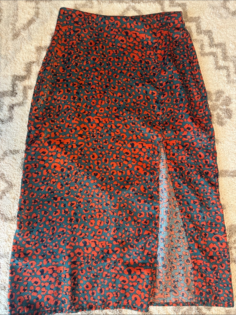 Nasty Gal Black and Red Leopard Midi Skirt